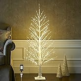 Hairui Lighted White Tree with 450 LED Fairy Lights 4FT, Alpine Tree with Lights Plug in for Indoor Outdoor Winter Home Christmas Holiday Decoration