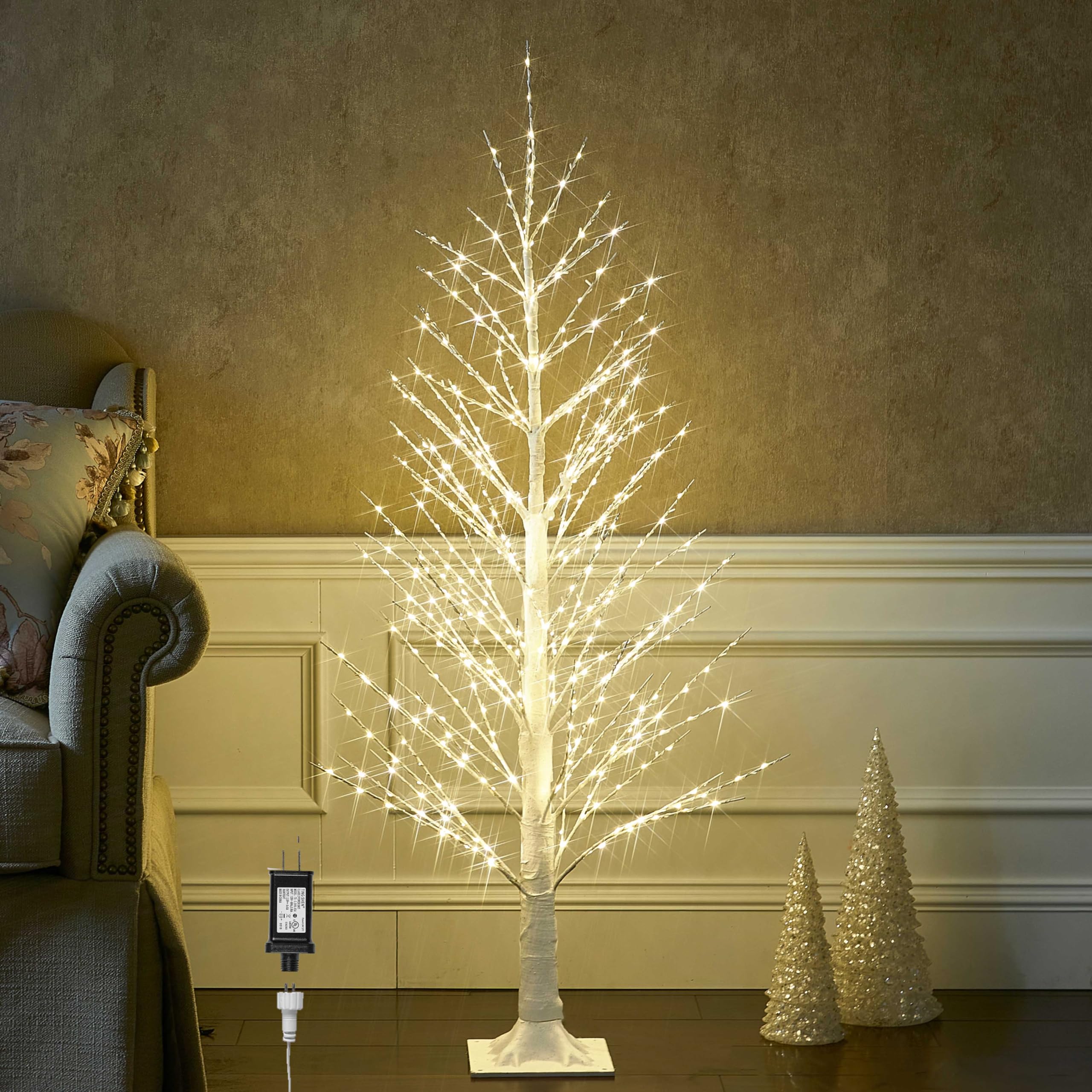 View 1 of Hairui Lighted White Tree with 450 LED Fairy Lights 4FT, Alpine Tree with Lights Plug in for Indoor Outdoor Winter Home Christmas Holiday Decoration