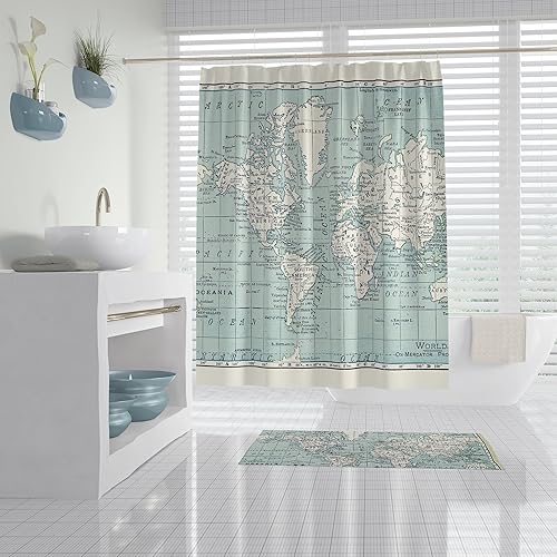 Amazon Com World Map Shower Curtain In Blue And Cream Handmade