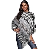 SherryDC Women's Zig-Zag Knit Tassel Fringed Pullover Poncho Sweater Cape Shawl Wrap