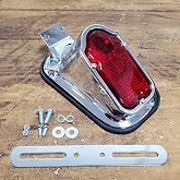Chrome Tombstone Tail Light License Plate Bracket for Harley Repl 68003-47T | For 1947-1954 Harley FL Big Twin Models - 12V STOP Brake Running Tail/Tag Light with Tag Mount