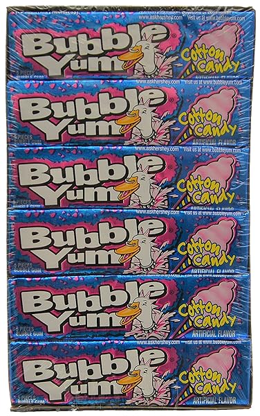 BUBBLE YUM COTTON CANDY BUBBLE GUM – SOFT AND EASY TO CHEW, LONG-LASTING ORIGINAL FLAVOR – 5 PIECES, PACK OF 18