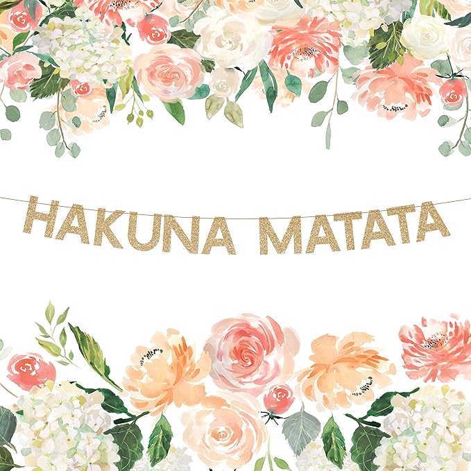 Amazon Com Hakuna Matata Banner Lion King Party Decoration Letter Banner Glitter Gold Toys Games