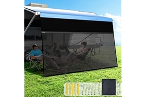 Fonzier RV Awning Sun Shade Screen with Zipper, 600D Top + Mesh Bottom, Sunscreen Shade Complete Kits for Trailer Awning 7' x 17'3''