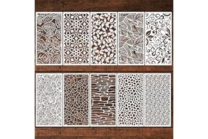 Keluna Mixed Marble Flower Stencils for Painting - 10 Pcs Crackle Marble Background Mandela Pattern Painting Stencils for Wood Wall Canvas Bag, Leaves Spray Painting Stencils Drawing Template