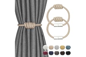 NICEEC 2 Pack Mini Magnetic Curtain Tiebacks Modern Simple Style Drape Tie Backs Elegant Hand Weave Rope Knot Decorative Curtain Holdbacks for Home & Office Window Drapery (Beige)