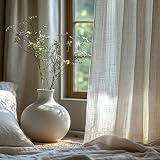 Deconovo Voile Curtains 55x72 2 Panels Linen Semi Sheer Eyelet view 3