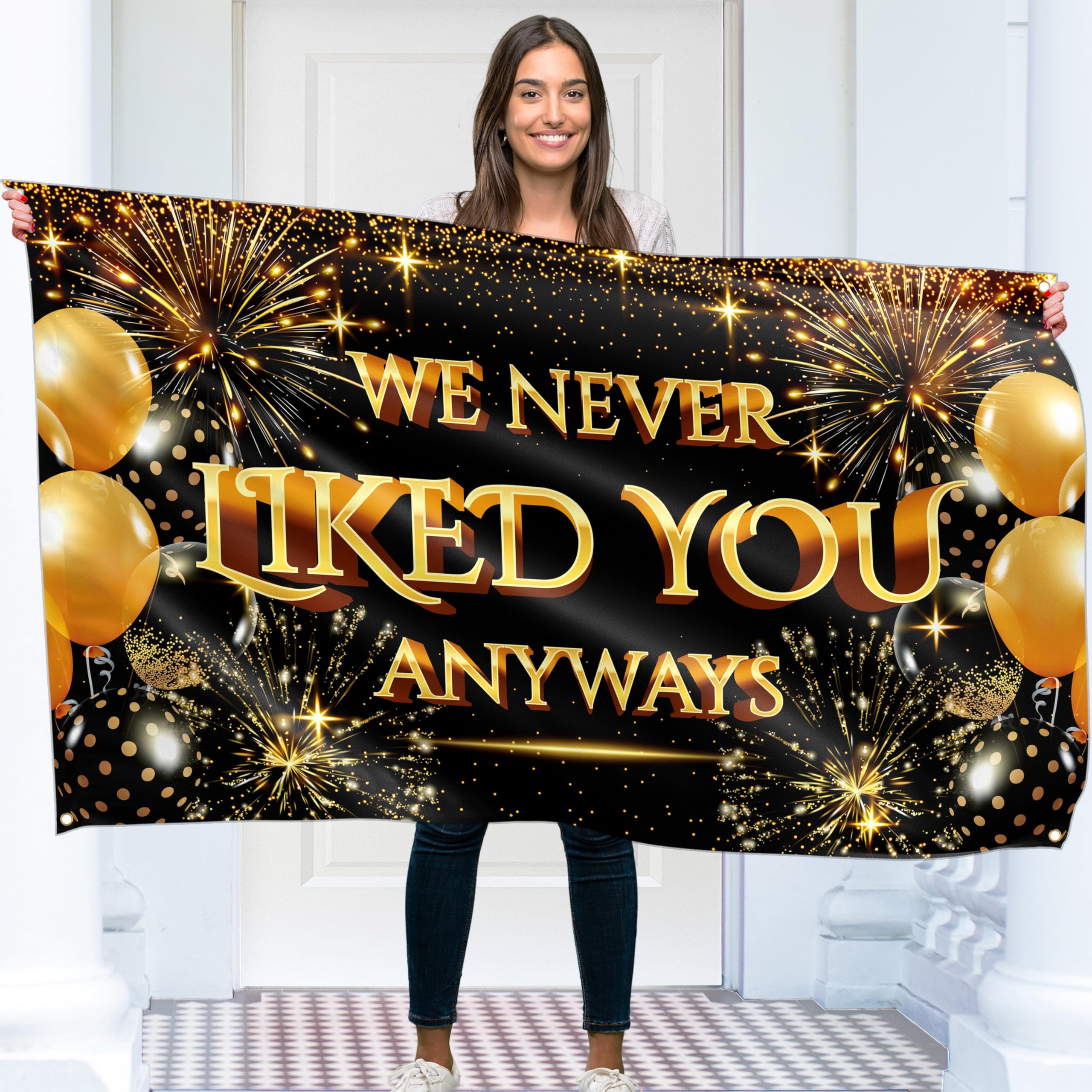 Happy Retirement Banner - Black & Gold Retirement Decorations 5ft x 3ft - The Legend has Retired Banner for Men and Women - We Never Liked You Anyways