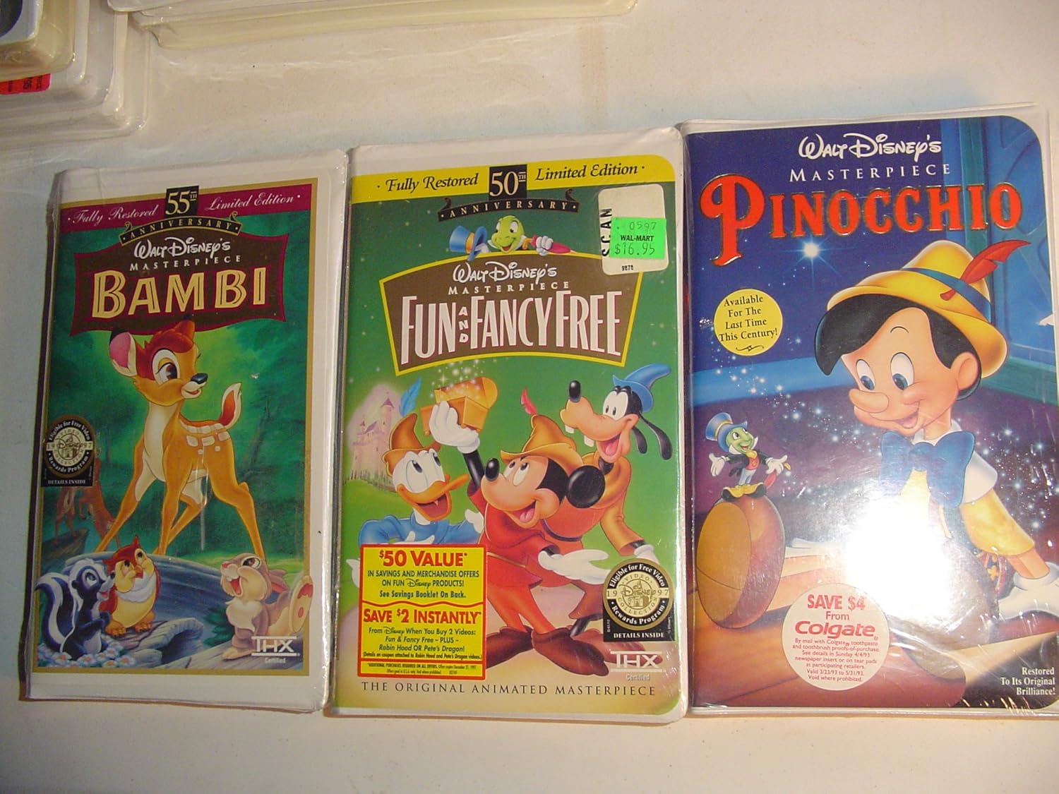 Amazon Com 3 Walt Disney S Vhs Tapes Bambi Pinocchio Fun Fancy Free Movies Tv