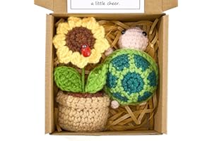 ONECOCOA Positive Mini Potato Funny Gifts, 2PCS Emotional Support Potatoes Sunflower Pot Desk Decoration Crochet Birthday Gifts for Women Mom Best Friend (Sea Turtle & Sunflower)