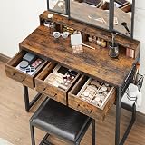 VASAGLE Dressing Table with Mirror and Stool Tri-Fold, 3 Drawers view 7