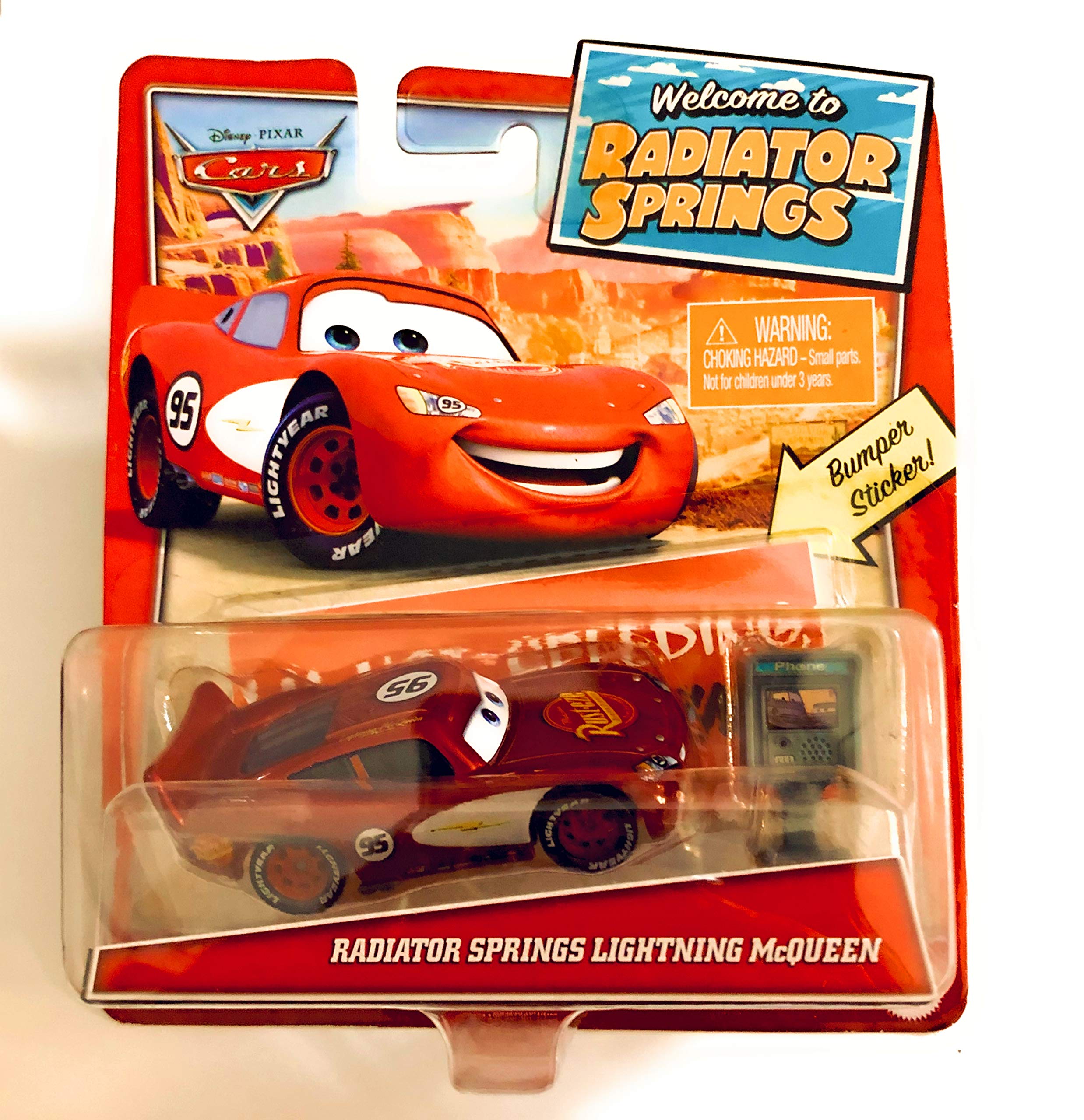 Radiator Springs Lightning McQueen Die Cast Car & Accessory Bonus Bumper Sticker!