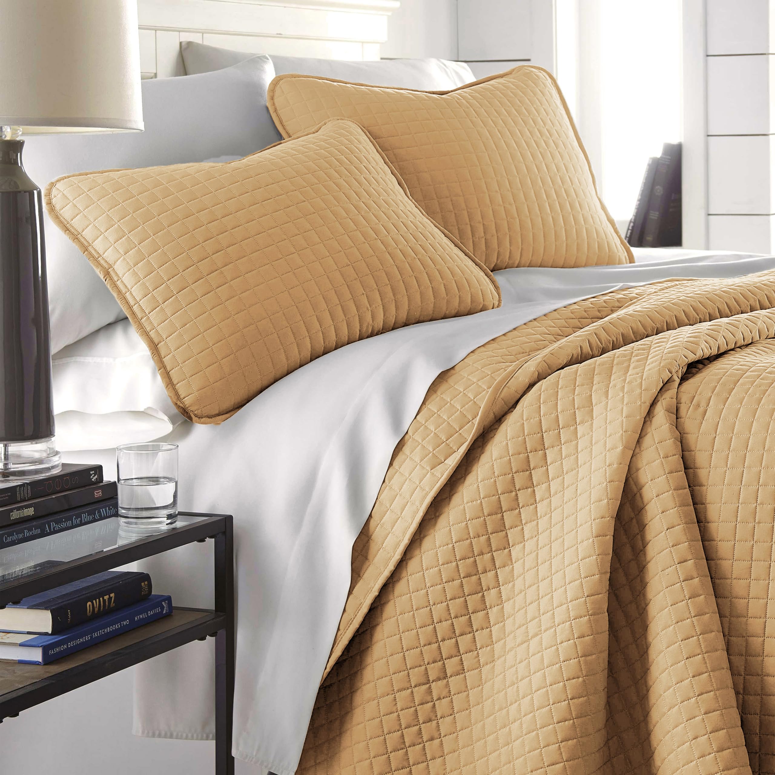 Photo 1 of Southshore Fine Living, Inc. Twin Quilt Bedding Set, Soft Brushed Microfiber Coverlet, Stain & Pet Hair Resistant Bedding, Twin/Twin XL Quilt Bedspread Set with Matching Pillow Sham, Gold