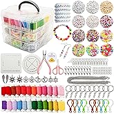 JINNBEY 4655 Pcs Jewelry Making Kits, DIY Bracelet Necklace Portable Three-Layer Spacer Box - Includes 24 Color Cotton Thread & Letter Bead & Tools, The Gift Set for Handicraft Enthusiasts