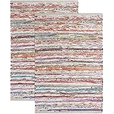 COTTON CRAFT Cotton Chindi Rag Rug - 2 Pack - Boho Farmhouse Rustic Area Accent Throw Rug - Handwoven Reversible Natural Recycled Yarn - Living Room Den Study Home Décor Gift -20 x 32 in - Multi Color