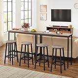 VASAGLE Bar Stools Set of 2 Greige Black Metal Frame Footrest 32x65 cm view 3