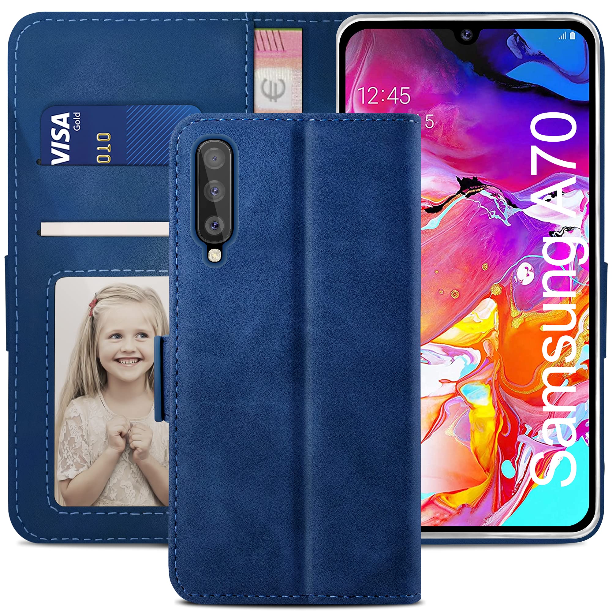 YATWIN Compatible with Samsung Galaxy A70 Case, Flip Wallet Leather Case with Card Slot and Shockproof Function Kickstand Phone Cases Cover for Samsung A70 - Blue โ image 1