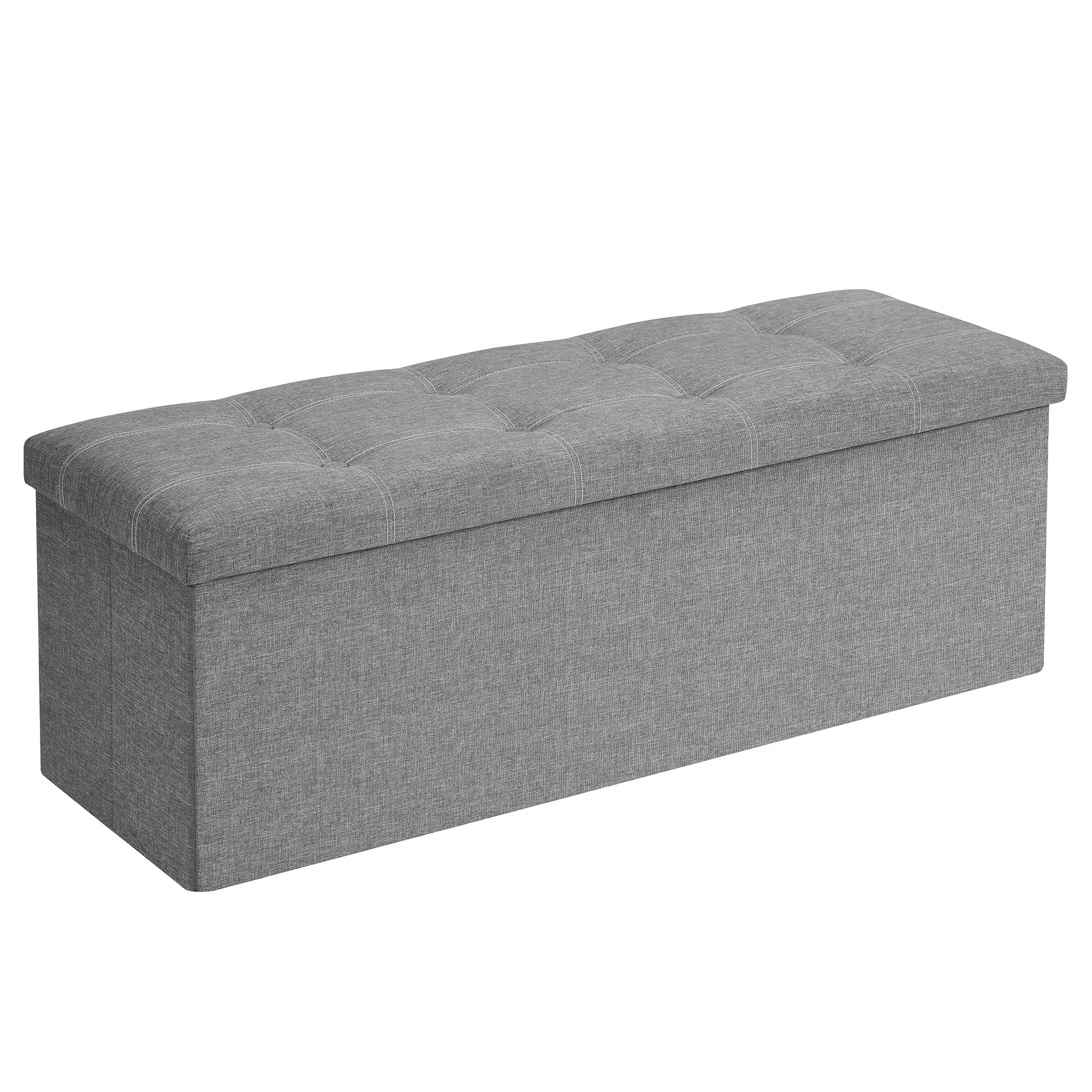 SONGMICS Mazie Collection - 43 Inches Ottoman Storage Bench, 35 Gal. Folding Chest with Breathable Linen-Look Fabric, Load up to 660 lb, for Entryway, Living Room, Bedroom, Light Gray ULSF077G05