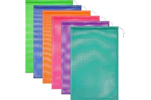 Frienda 6 Pieces Mesh Stuff Sack, 12 x 18 Inch Durable Nylon Mesh Drawstring Laundry Bag for Rinsing Beach Toys, Seashell Collecting, Mesh Bags and Travel (Multicolor)
