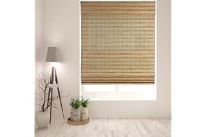 ARLO BLINDS Sheer Bamboo Roman Shades with Valance - Tuscan, 36" W x 60" H - Light Filtering Cordless Blinds for Interior Windows - Real Natural Bamboo Material - Mounting Hardware Included