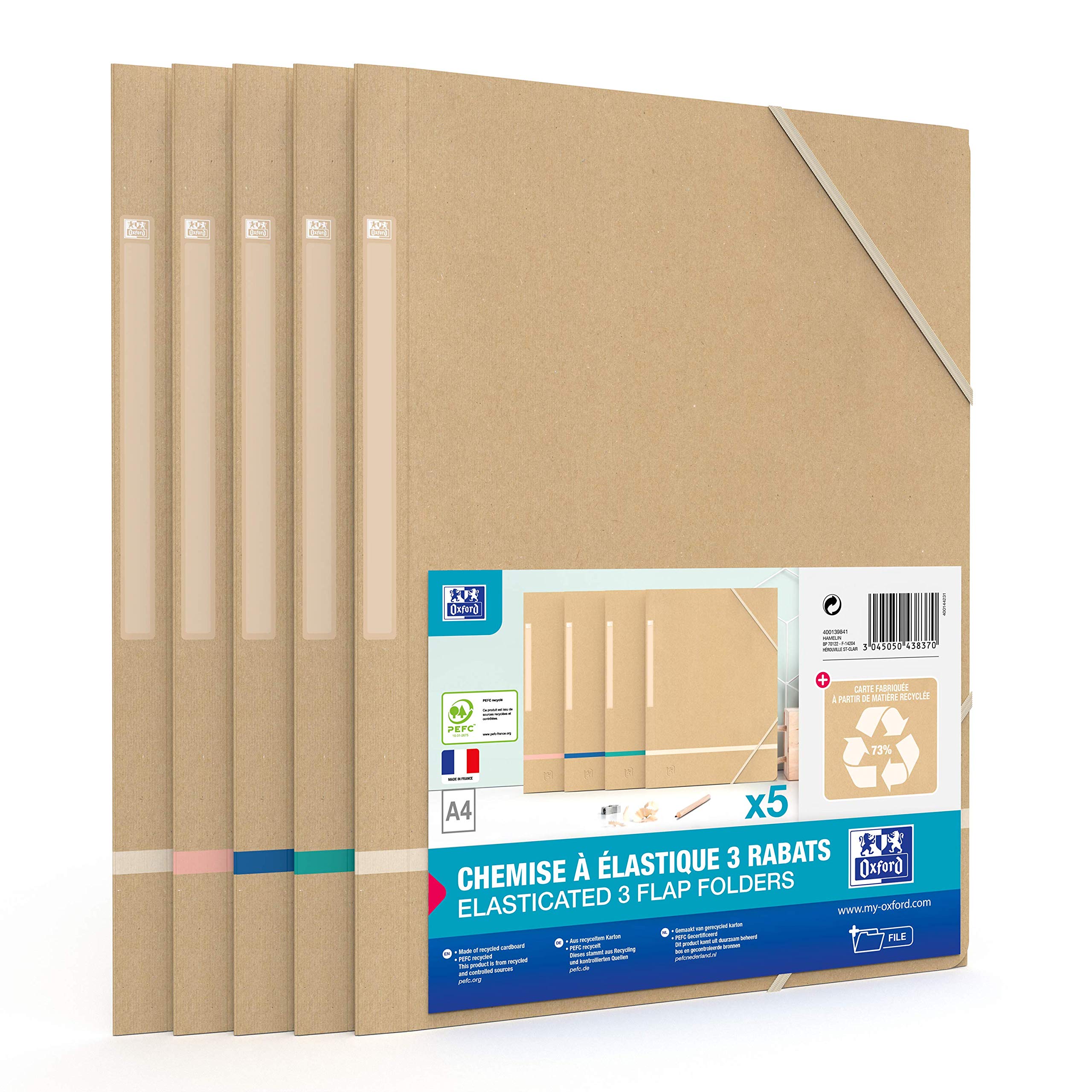 OXFORD Touareg 5 Cardboard Pockets 3 Elastic Flaps A4 Recycled Card Cover Beige & Assorted Stripes