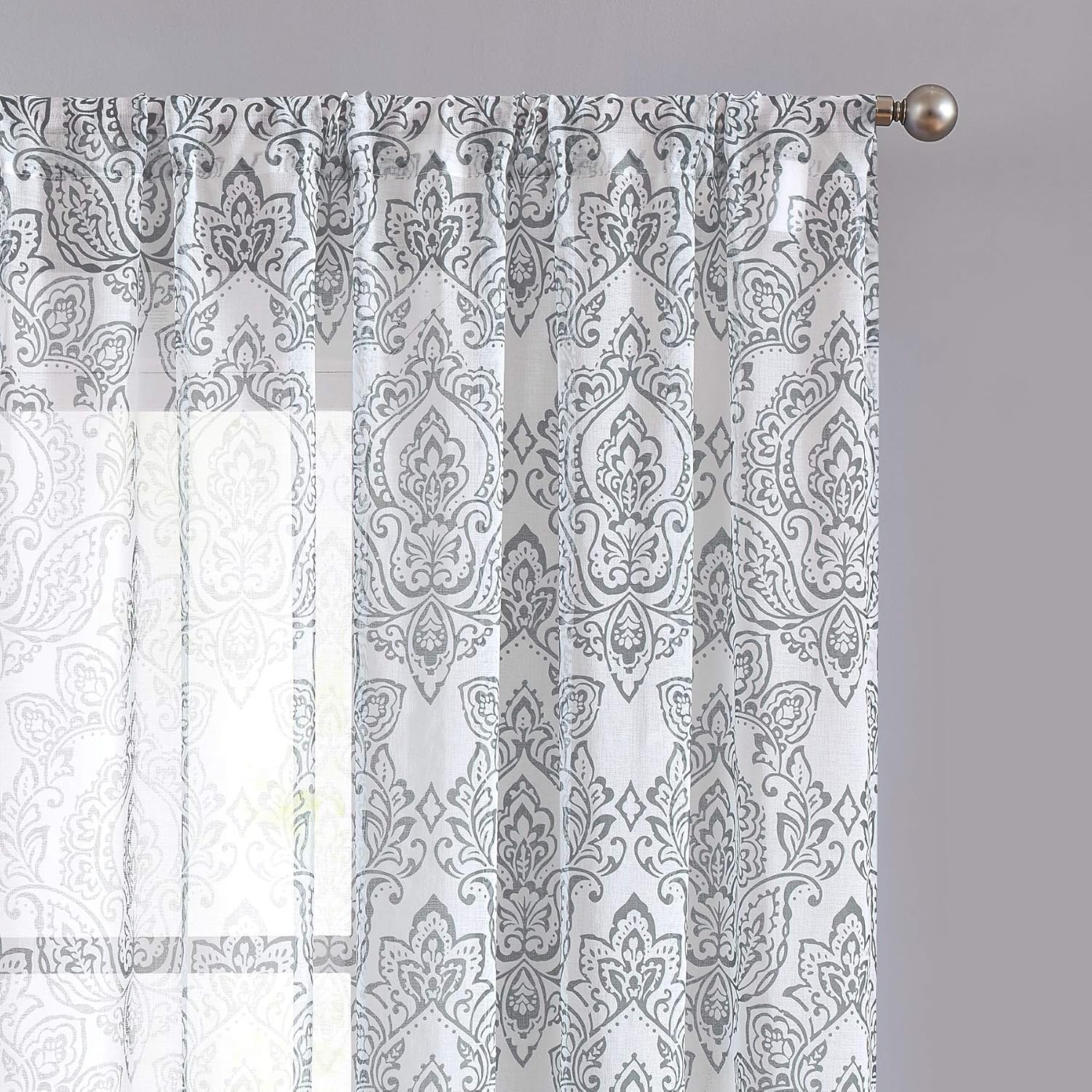 Amazon Com Fmfunctex Grey Damask Print Sheer Curtain 63 Inch For