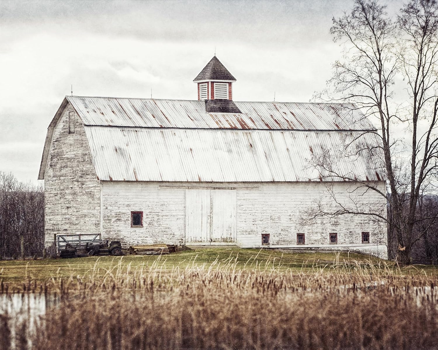 Photographs - LISA RUSSO FINE ART - Rustic Farmhouse Wall Decor 16x20” Unframed Print - Country Barn Landscape Picture in Neutral White, Beige, Tan for Farmhouse Living Room Home Decor