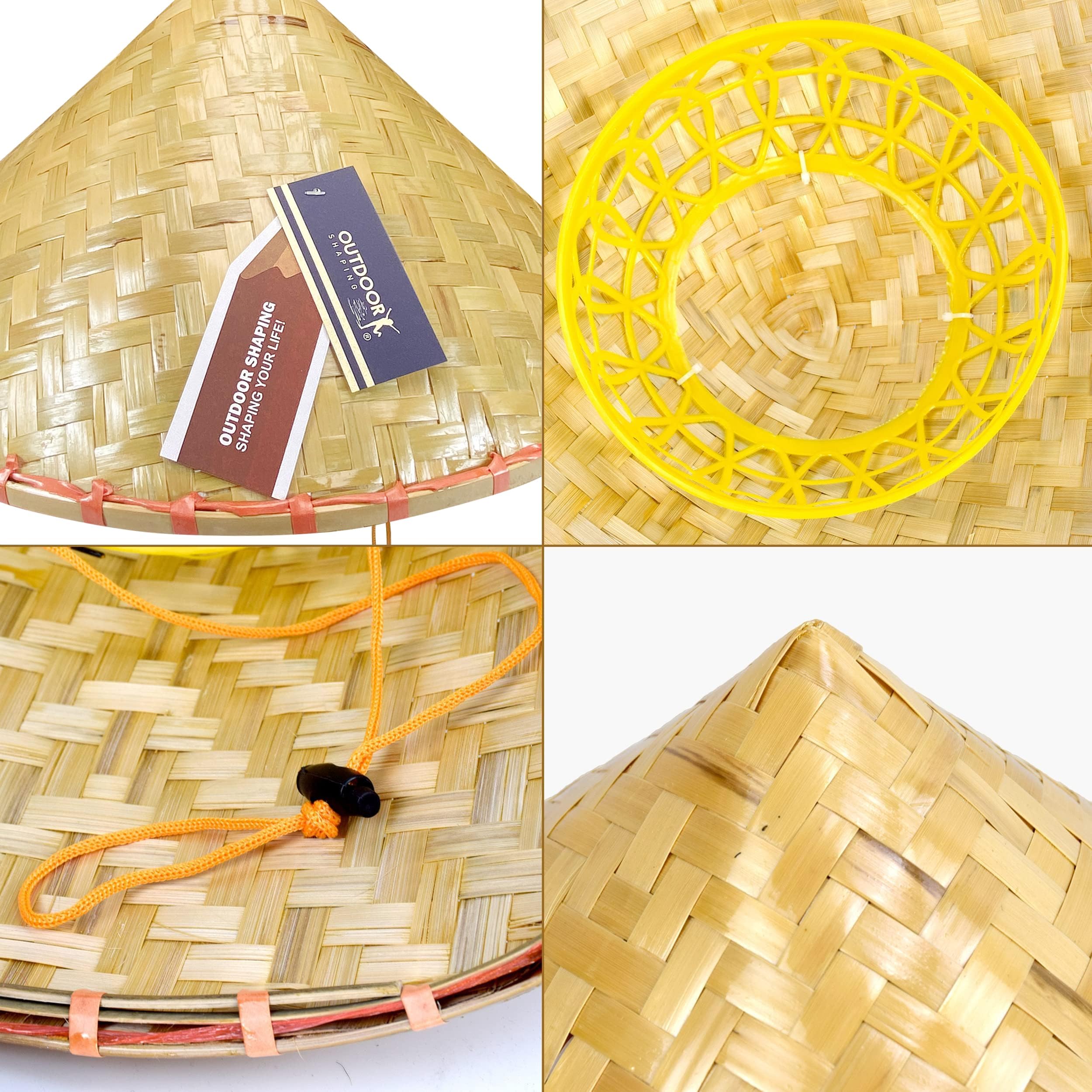 Outdoor Shaping Chinese Rice Bamboo Hat for Men, Asian Straw Sun Hats for Farmer Patty, Samurai, Helloween, Cospaly