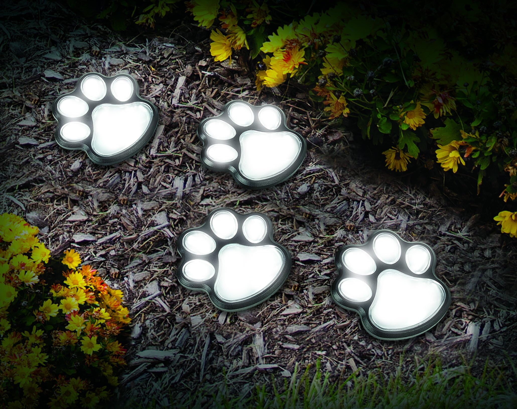 Set Of 4 Outdoor Garden Dog Animal Paw Print Led Light Lighting Lamp Decor