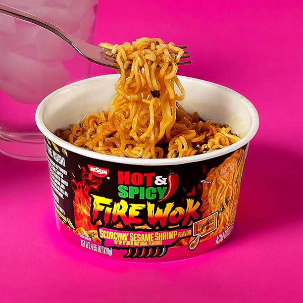 NISSIN HOT & SPICY FIRE WOK, SCORCHIN’ SESAME SHRIMP, 4.55 OUNCE (PACK OF 6)