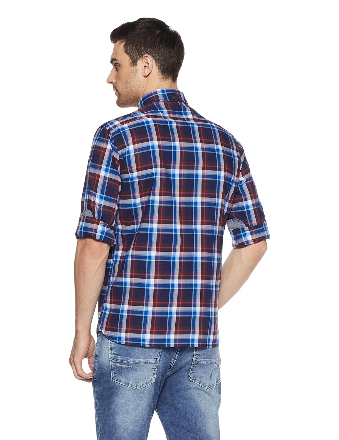 arrow sports men's checkered slim fit cotton casual shirt