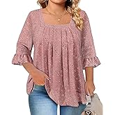 Siddhe Plus Size Chiffon Tops for Women Short Sleeve Square Neck Summer Dressy Blouses Loose Tunic