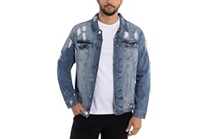 X RAY Mens Denim Jacket, Washed Ripped Distressed Flex Stretch Casual Trucker Biker Jeans Jacket for Men