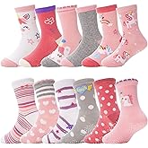 ANTSANG Baby Girls Toddlers Grips Socks Kids Non Slip/Anti Skid Unicorn Striped Crew Cotton Gift Socks