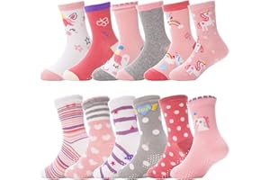 ANTSANG Baby Girls Toddlers Grips Socks Kids Non Slip/Anti Skid Unicorn Striped Crew Cotton Gift Socks