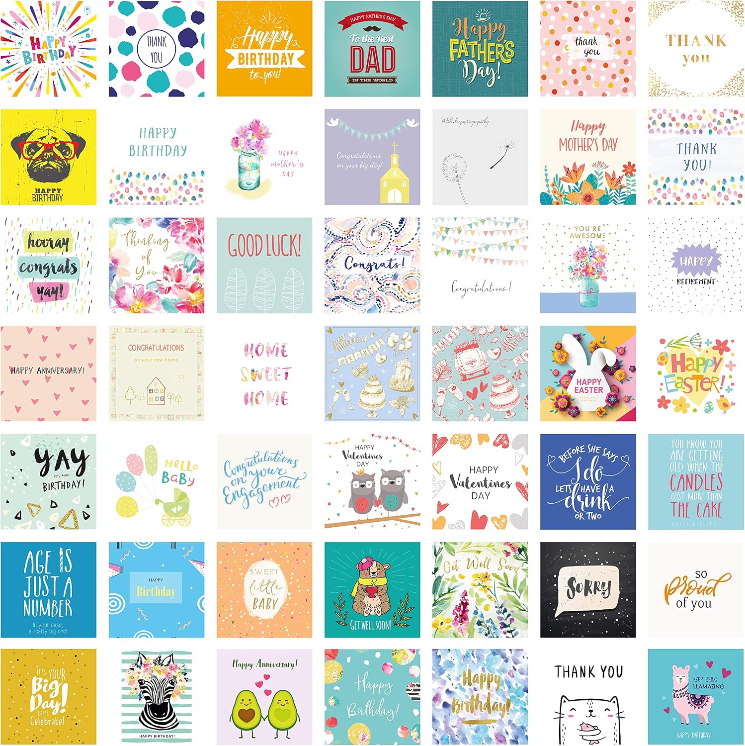 50 Assorted Greeting Cards Multipack for All Occasions by Wonder Cards | Eco Friendly | Anniversary, Thank You, Congratulations, New Home, Birthday