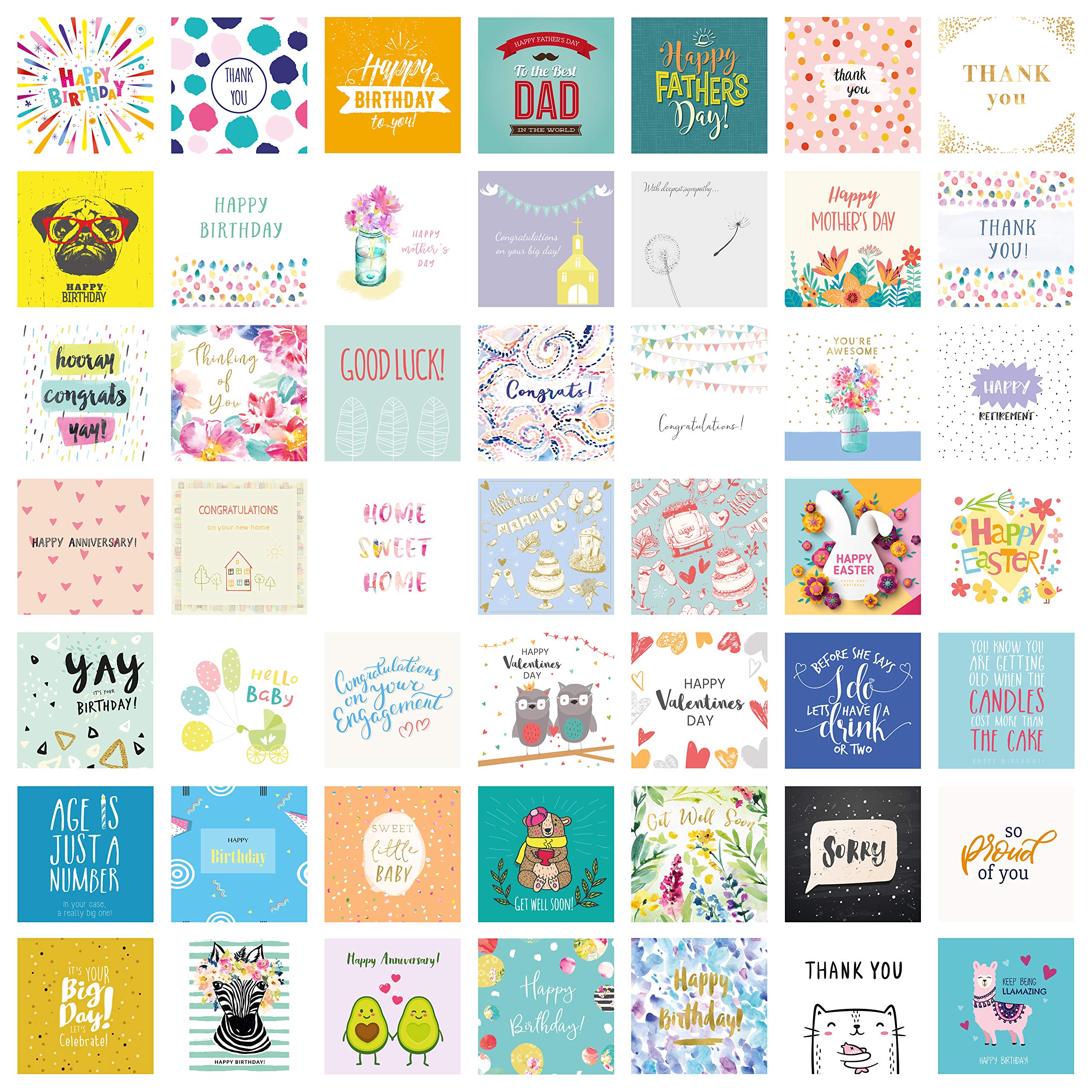 50 Assorted Greeting Cards Multipack For All Occasions Eco Friendly | Anniversary, Thank You, Congratulations, New Home, Birthday