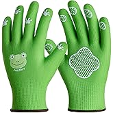 COOLJOB Small Toddler Gardening Gloves for Little Boys Girls Ages 2-4, Breathable Kids Work Gloves with Grippy Animal Paw Dots for Children Yard Landscape, Green Frog, 1 Pair