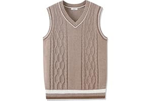JSTEX Boys Sweater Vest 100% Cotton Kids Uniform Vest Girls V-Neck Sleeveless Knit Pullover for Size 4-14