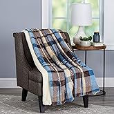 Bedford Home Blanket Throw – Oversized Plush Woven Polyester Sherpa Fleece Plaid Throw – Breathable and Machine Washable in Horizon