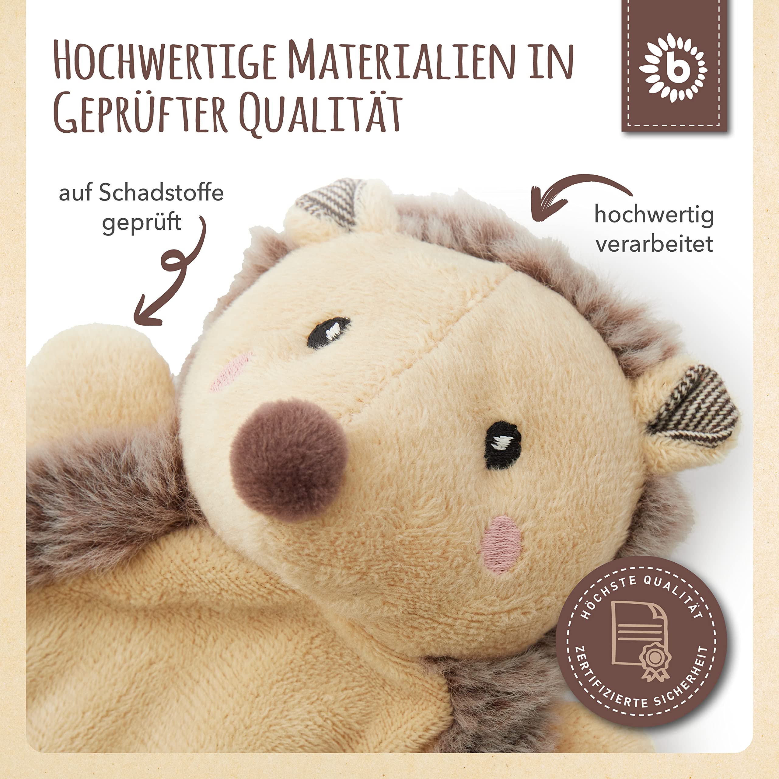 Bieco Baby-Igel Kuscheltier | Süßes Waldtiere-Geschenk aus Baumwolle | Schnuffeltuch und Schmusetuch mit Knister-Spielzeug 5