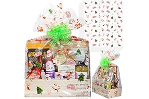 Anapoliz X-Large Christmas Cellophane Wrap Bags (10 Pcs) - 24" X 30", 2.5 Mil Thick Crystal Clear for Gifts, Baskets Wrapping (24Wx30L Inches, Merry Christmas)