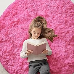OLANLY Hot Pink Round Rugs for Bedroom - Machine