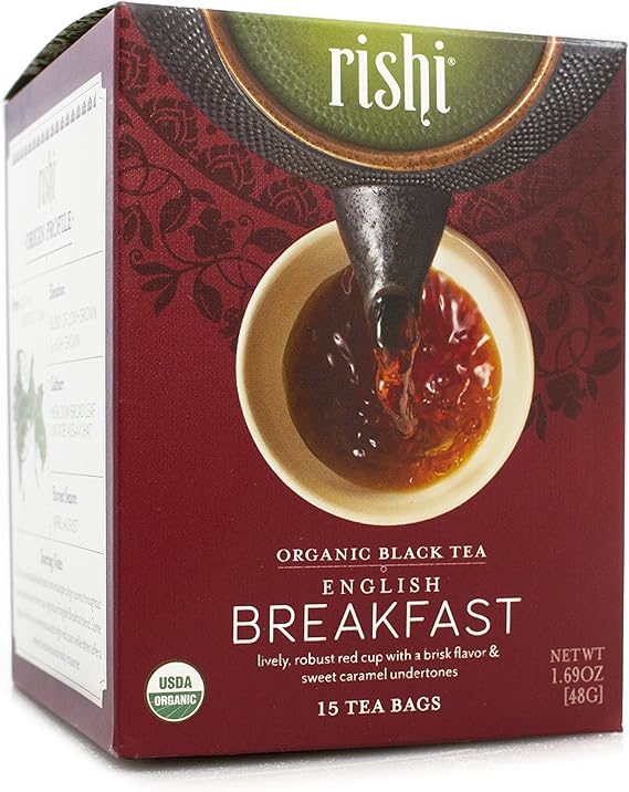 Rishi Tea Organic English Breakfast Tea Bags, 15 Count (Pack of 6