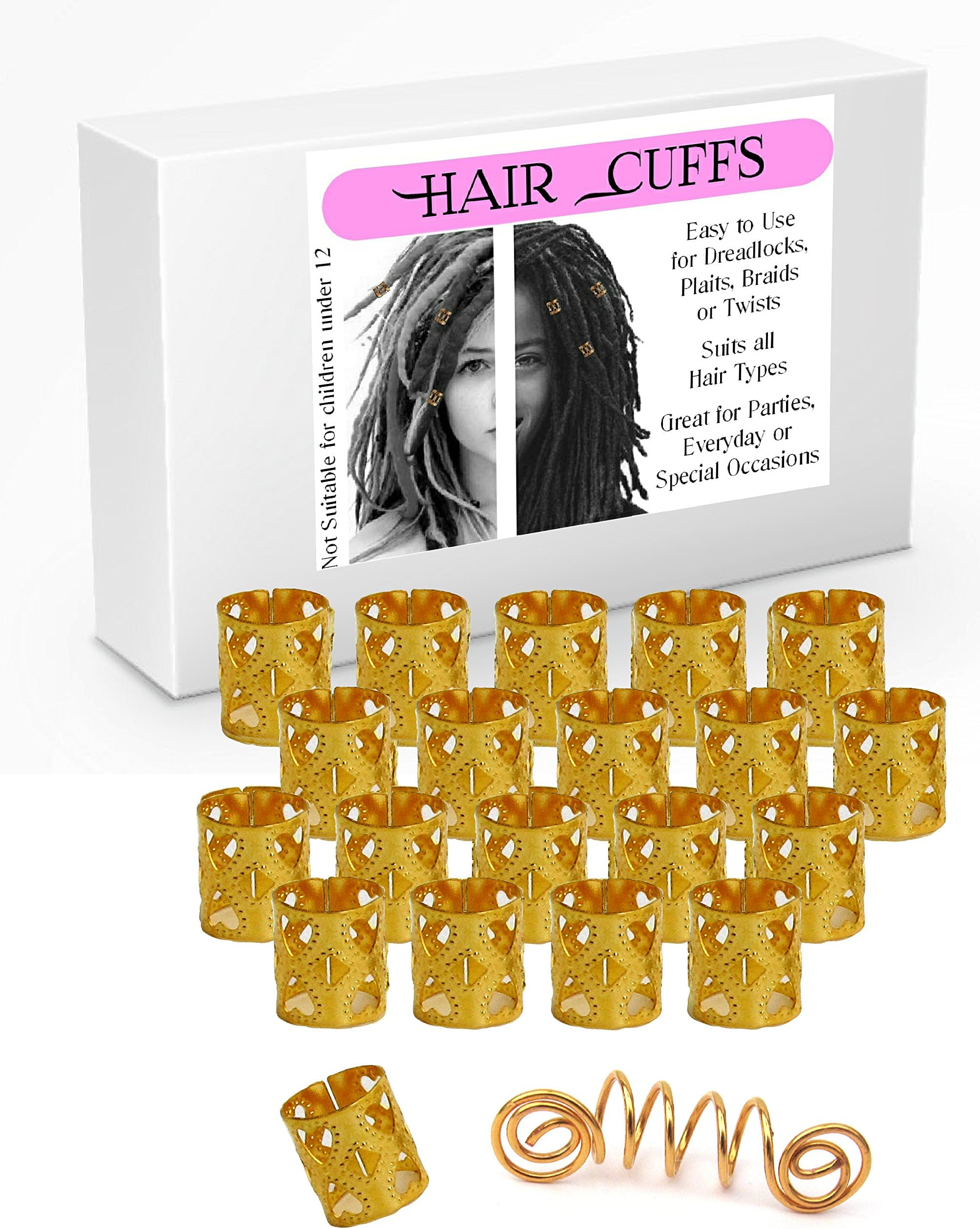 20 Gold Heart Design Dread Lock Cuffs & 1 Free Viking Dreads Bead