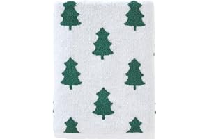 SKL Home Christmas/Winter Holiday Trees 100% Cotton Premium Bath Towel, 500 GSM, Soft & Absorbent, Reversible Jacquard, Decorative, Green/White