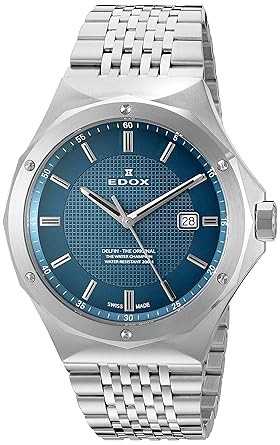 Edox Men s 53005 3M BUIN Delfin Analog Display Swiss Quartz Silver Watch