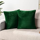PAVILIA Emerald Green Throw Pillow Covers 20x20 Set of 2, Decorative Pillow Cases for Bed Sofa Couch, Boho Aesthetic Accent Decor Cushion Bedroom Living Room, Velvet Square Euro Sham Cover, Dark Green