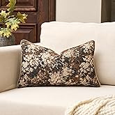 Yangest Neutral Floral Pillow Cover 12 x 20 Inches, Vintage Chenille Rectangle Throw Pillow Cover Soft Decorative Farmhouse Accent Couch Pillow Cover for Living Room Bedroom, Coffee Brown