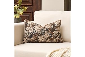 Yangest Neutral Floral Pillow Cover 12 x 20 Inches, Vintage Chenille Rectangle Throw Pillow Cover Soft Decorative Farmhouse Accent Couch Pillow Cover for Living Room Bedroom, Coffee Brown